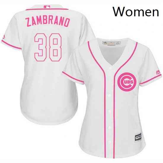 Womens Majestic Chicago Cubs 38 Carlos Zambrano Authentic White Fashion MLB Jersey